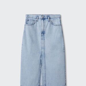 Denim Midi Skirt with Front Slit